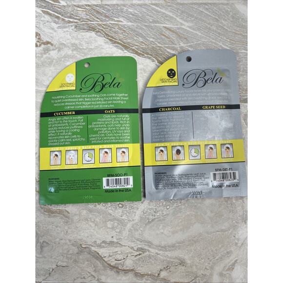 Bela Luxury Face Mask Lot Of 39 Cucumber & Oats + Charcoal & Grape Seed - Picture 2 of 5